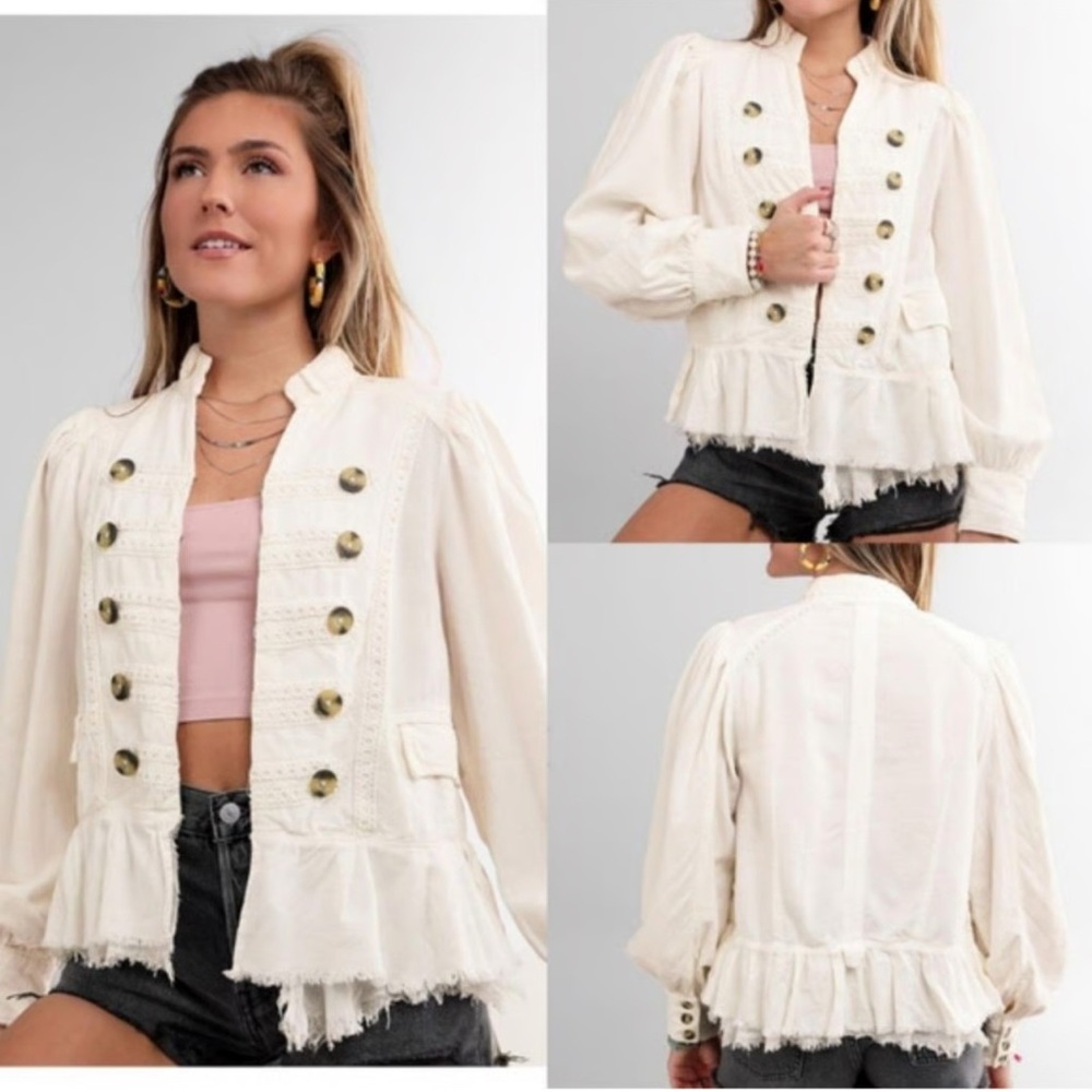 Free People White Military-Style Buttoned Jacket - Picture 3 of 11